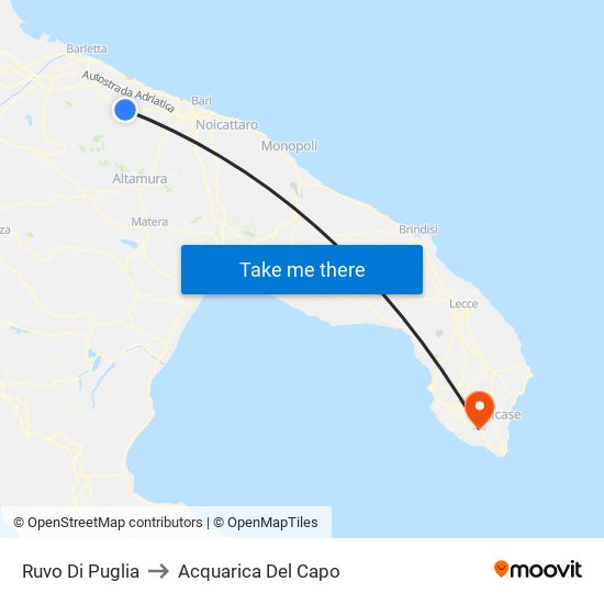 Ruvo Di Puglia to Acquarica Del Capo map