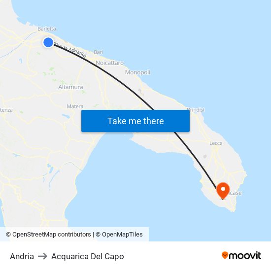 Andria to Acquarica Del Capo map