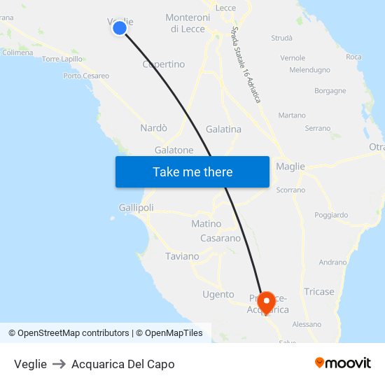 Veglie to Acquarica Del Capo map