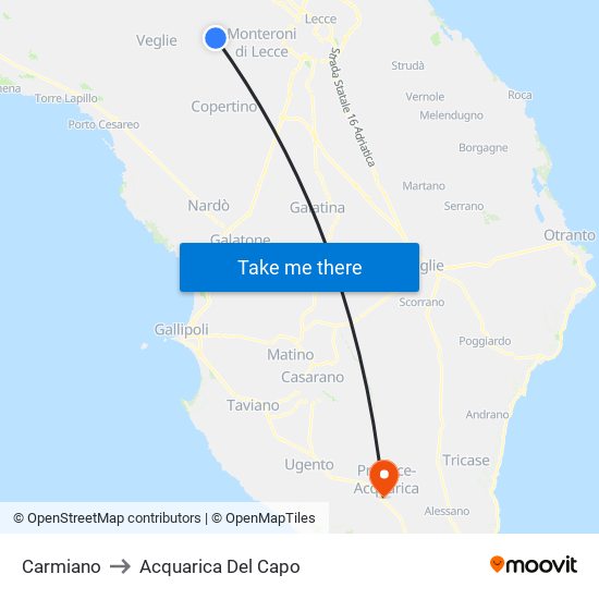 Carmiano to Acquarica Del Capo map