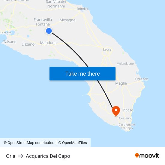 Oria to Acquarica Del Capo map