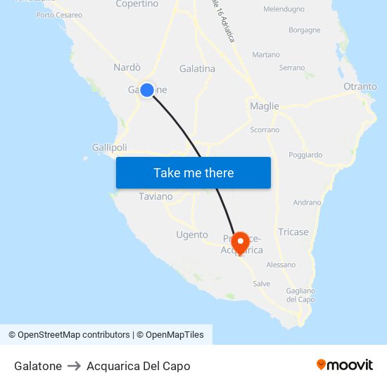 Galatone to Acquarica Del Capo map