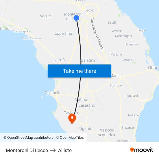 Monteroni Di Lecce to Alliste map