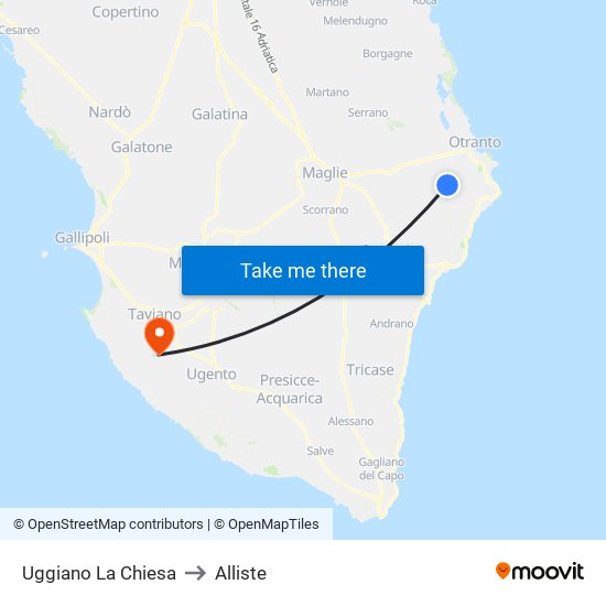 Uggiano La Chiesa to Alliste map