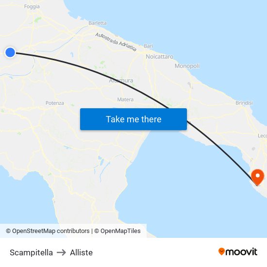 Scampitella to Alliste map