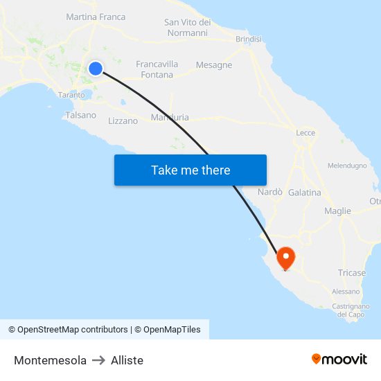 Montemesola to Alliste map