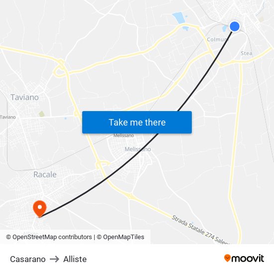 Casarano to Alliste map