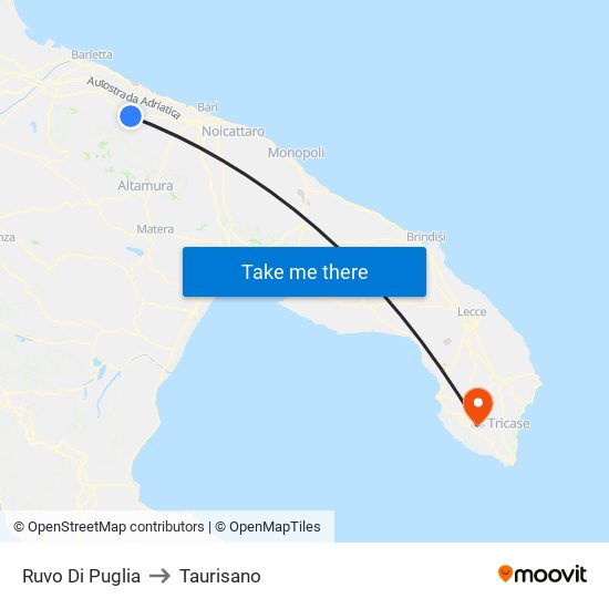 Ruvo Di Puglia to Taurisano map