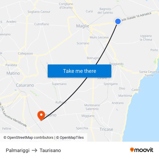 Palmariggi to Taurisano map