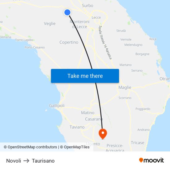 Novoli to Taurisano map