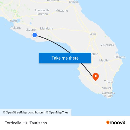 Torricella to Taurisano map