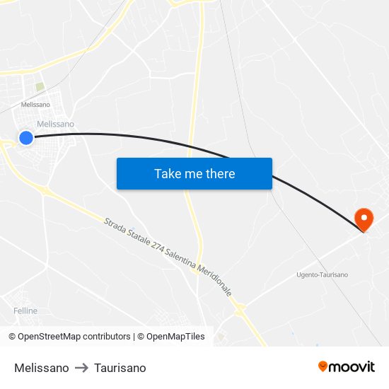 Melissano to Taurisano map