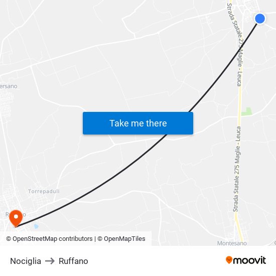 Nociglia to Ruffano map