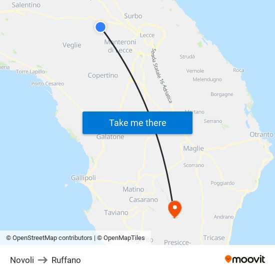 Novoli to Ruffano map