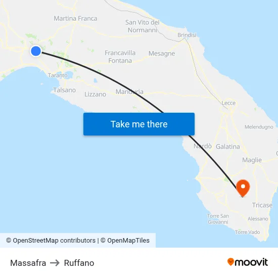 Massafra to Ruffano map