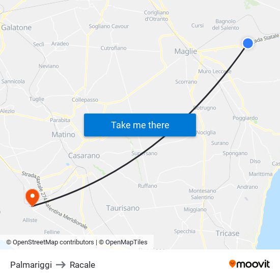 Palmariggi to Racale map