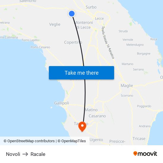 Novoli to Racale map