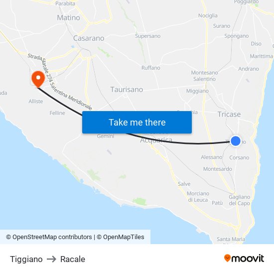 Tiggiano to Racale map
