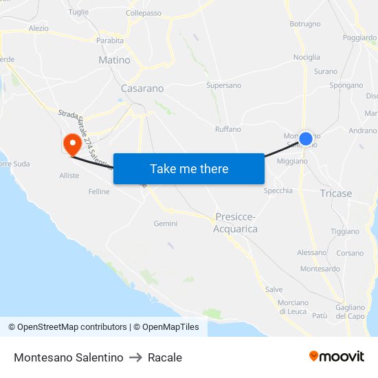 Montesano Salentino to Racale map