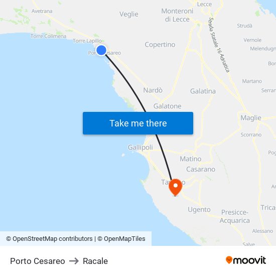 Porto Cesareo to Racale map