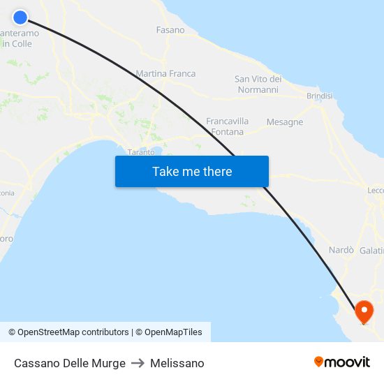 Cassano Delle Murge to Melissano map