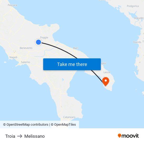 Troia to Melissano map