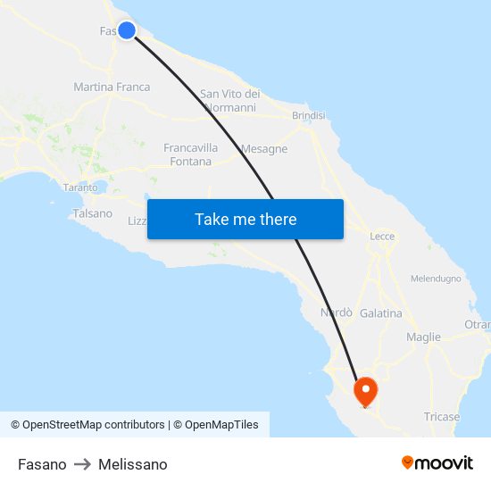 Fasano to Melissano map