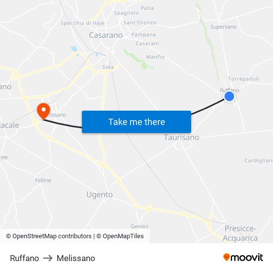 Ruffano to Melissano map