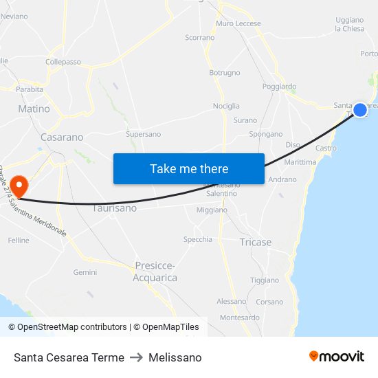 Santa Cesarea Terme to Melissano map