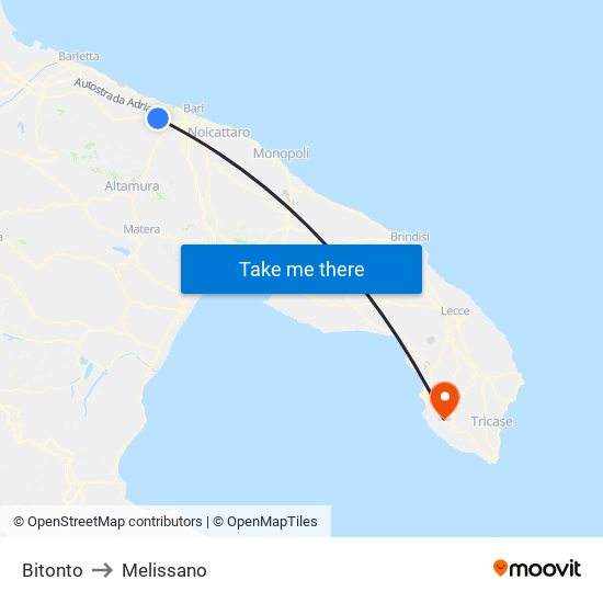 Bitonto to Melissano map