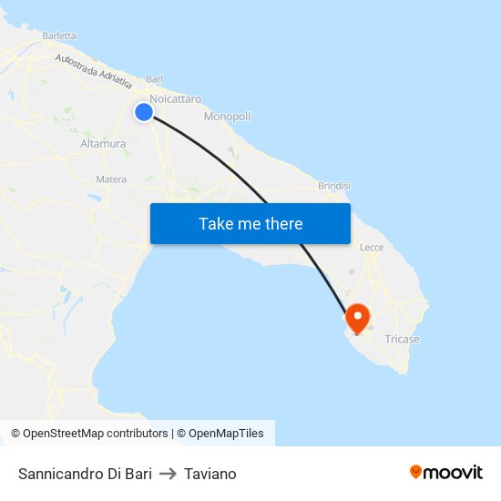 Sannicandro Di Bari to Taviano map