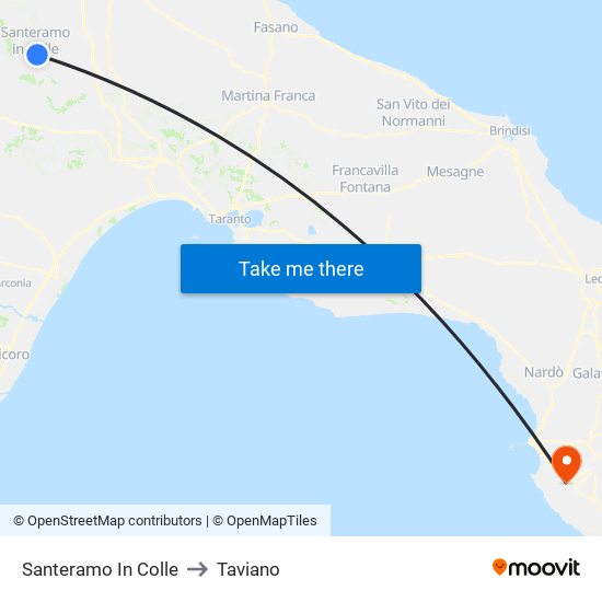 Santeramo In Colle to Taviano map