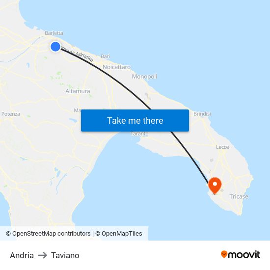 Andria to Taviano map