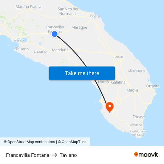 Francavilla Fontana to Taviano map