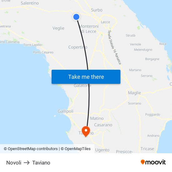 Novoli to Taviano map
