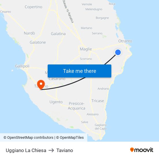 Uggiano La Chiesa to Taviano map