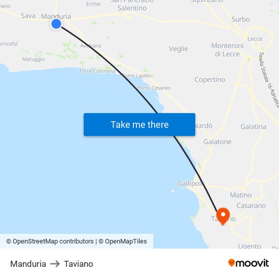 Manduria to Taviano map