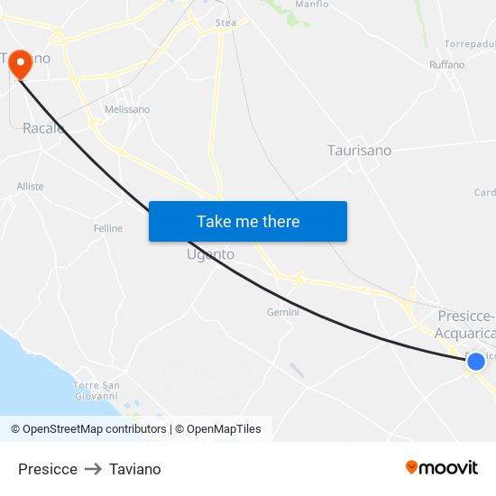 Presicce to Taviano map