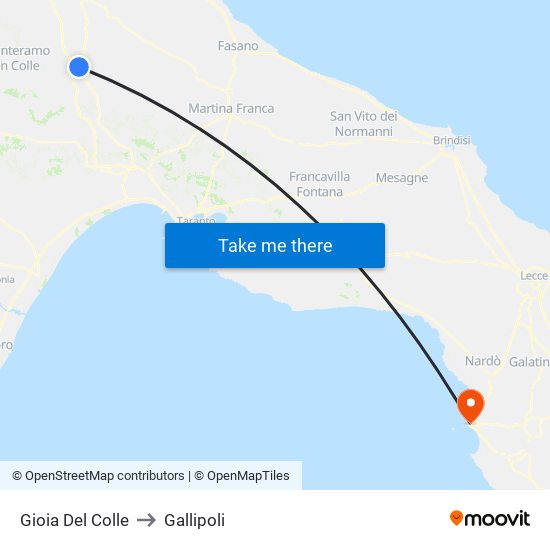 Gioia Del Colle to Gallipoli map