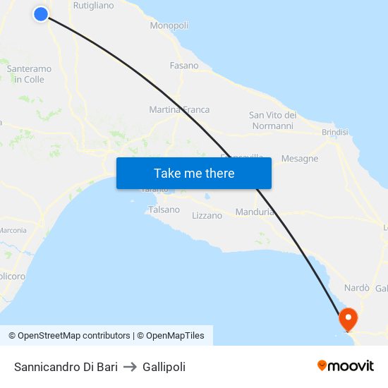 Sannicandro Di Bari to Gallipoli map