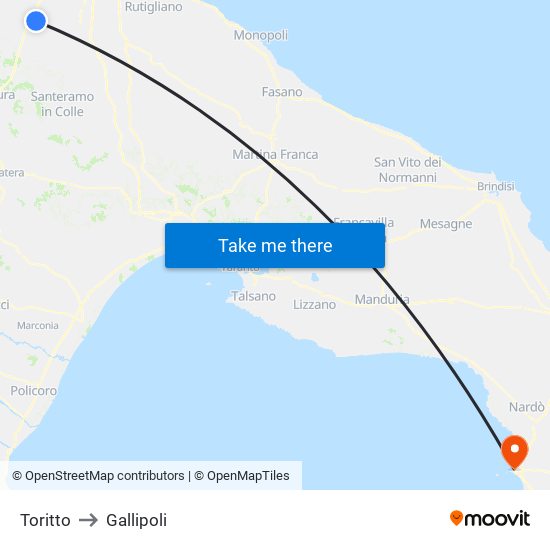 Toritto to Gallipoli map