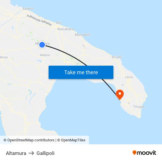 Altamura to Gallipoli map