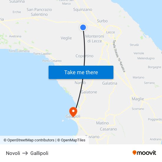 Novoli to Gallipoli map