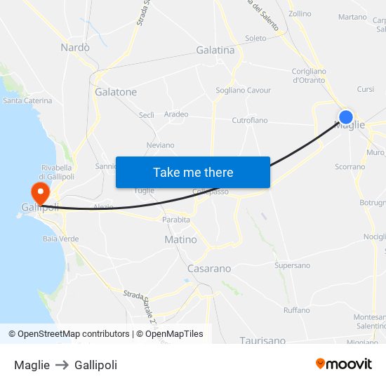 Maglie to Gallipoli map