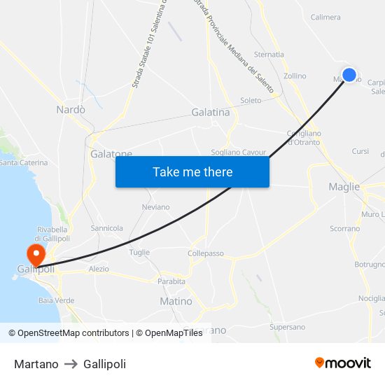 Martano to Gallipoli map
