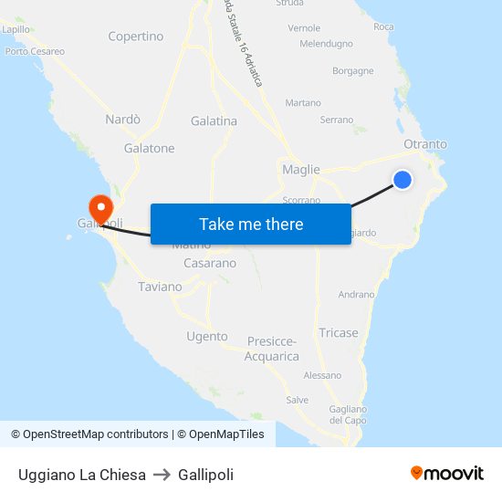 Uggiano La Chiesa to Gallipoli map