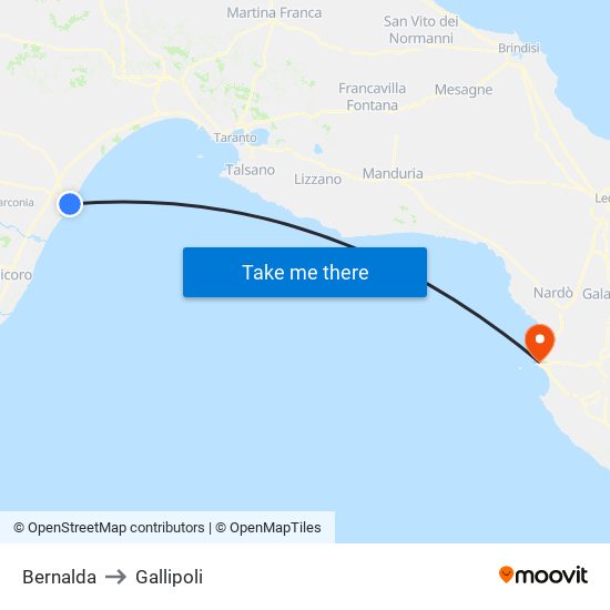 Bernalda to Gallipoli map