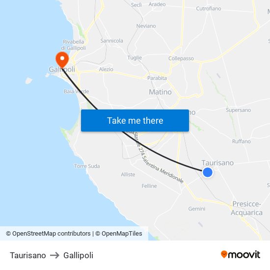 Taurisano to Gallipoli map