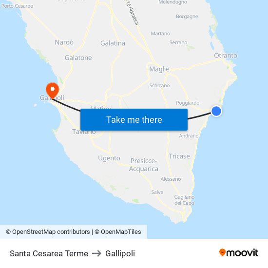 Santa Cesarea Terme to Gallipoli map