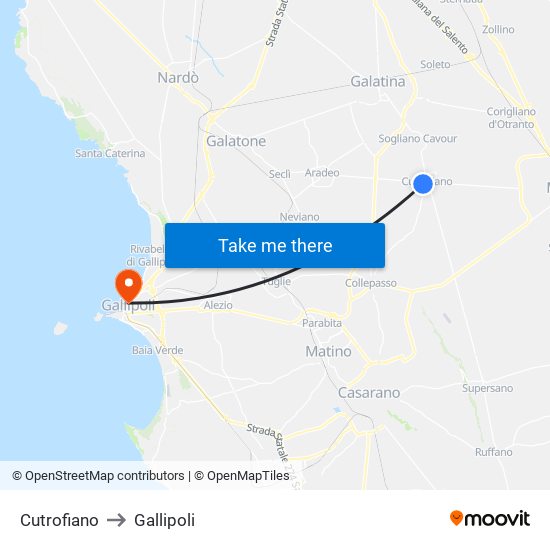 Cutrofiano to Gallipoli map